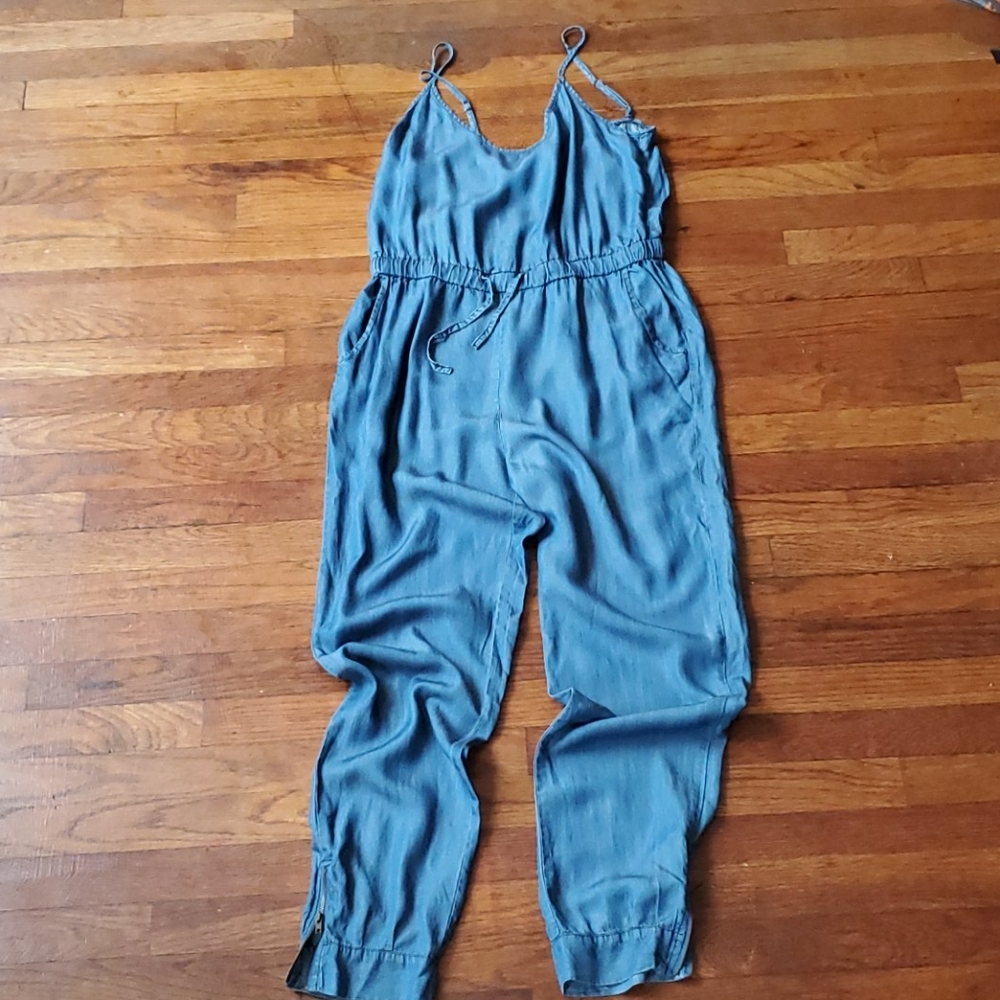 Soft Demim Jumpsuit With Drawstring Elastic Waist - image 1